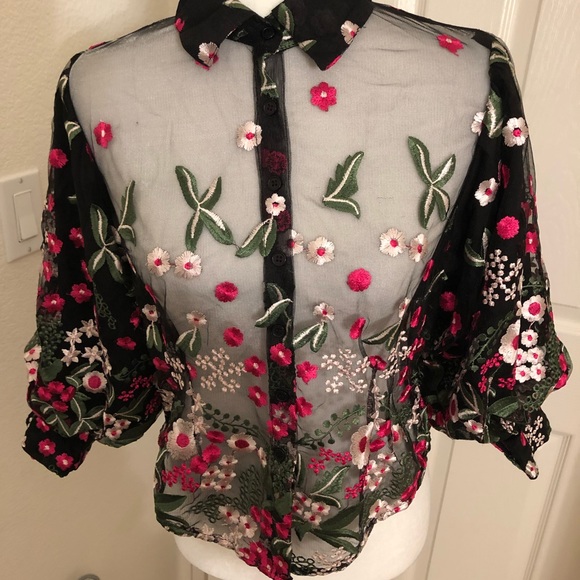 ⭐️HOST PICK Black Mesh & Floral Detail Blouse⭐️ - Picture 2 of 6
